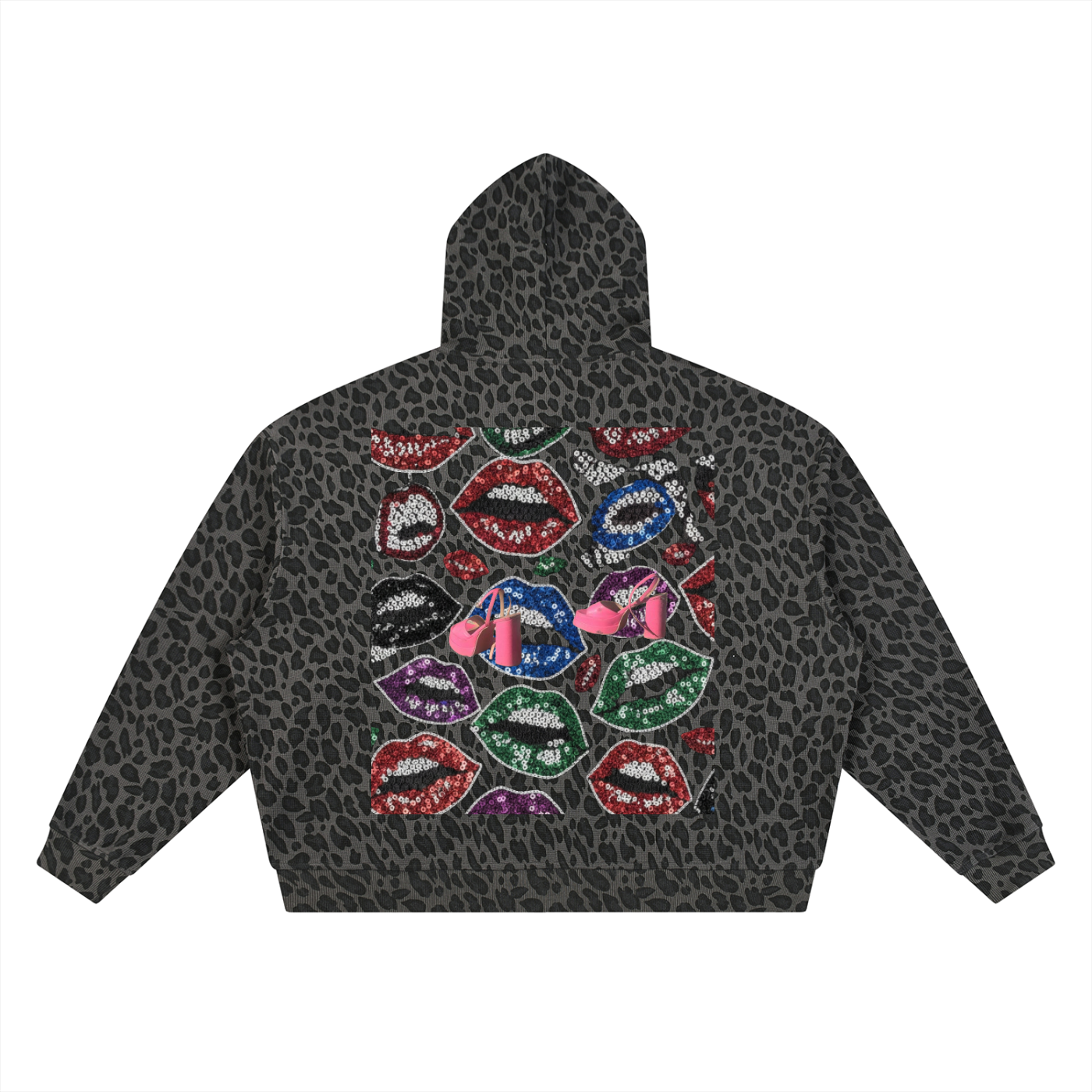 Unisex Leopard Print Waffle Full Zip Hoodie
