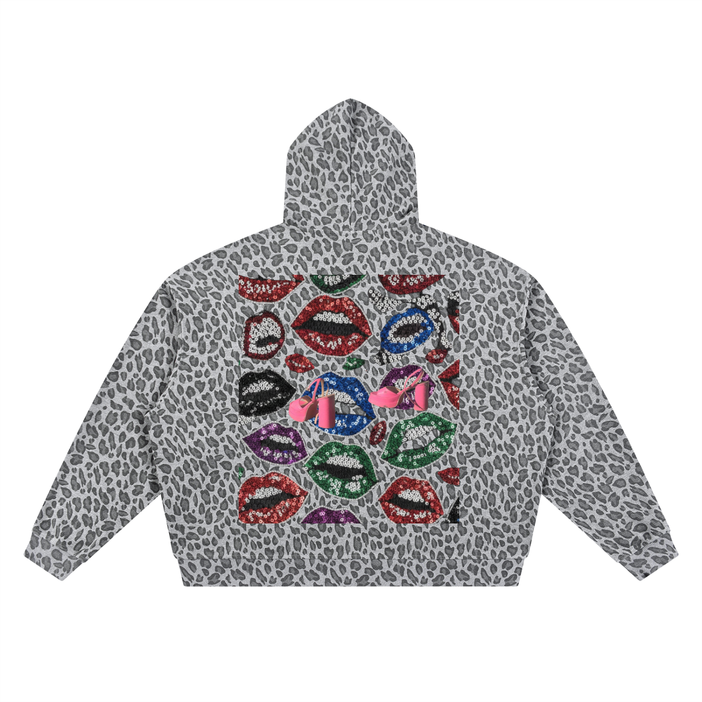 Unisex Leopard Print Waffle Full Zip Hoodie