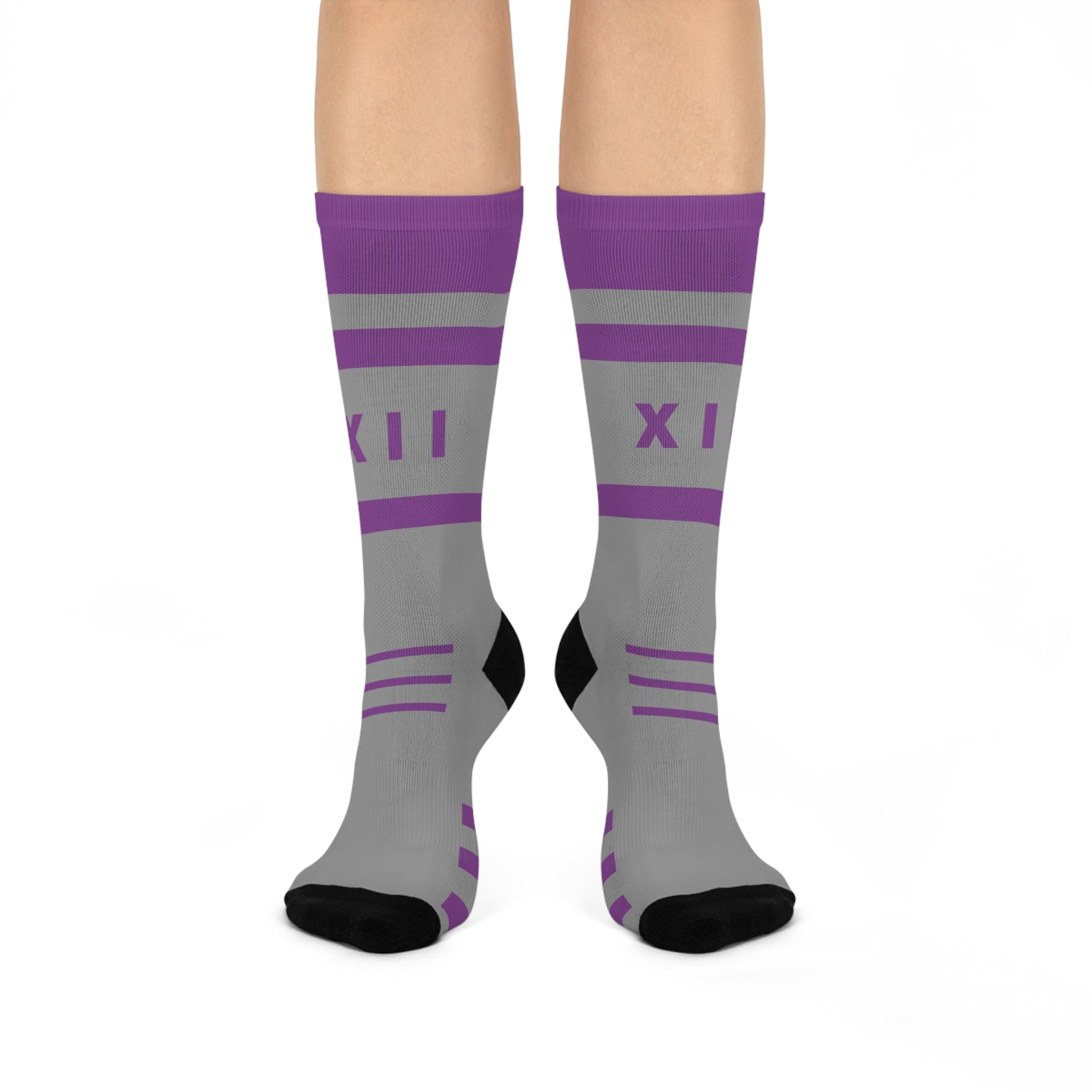 Socks - Purple and Gray athletic Crew Printify