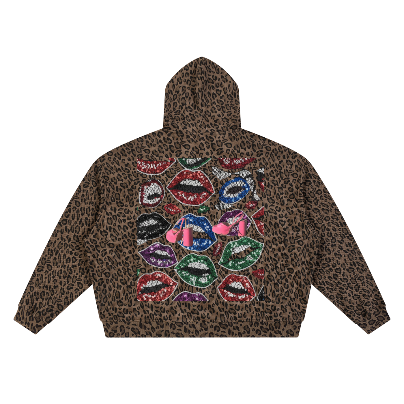 Unisex Leopard Print Waffle Full Zip Hoodie