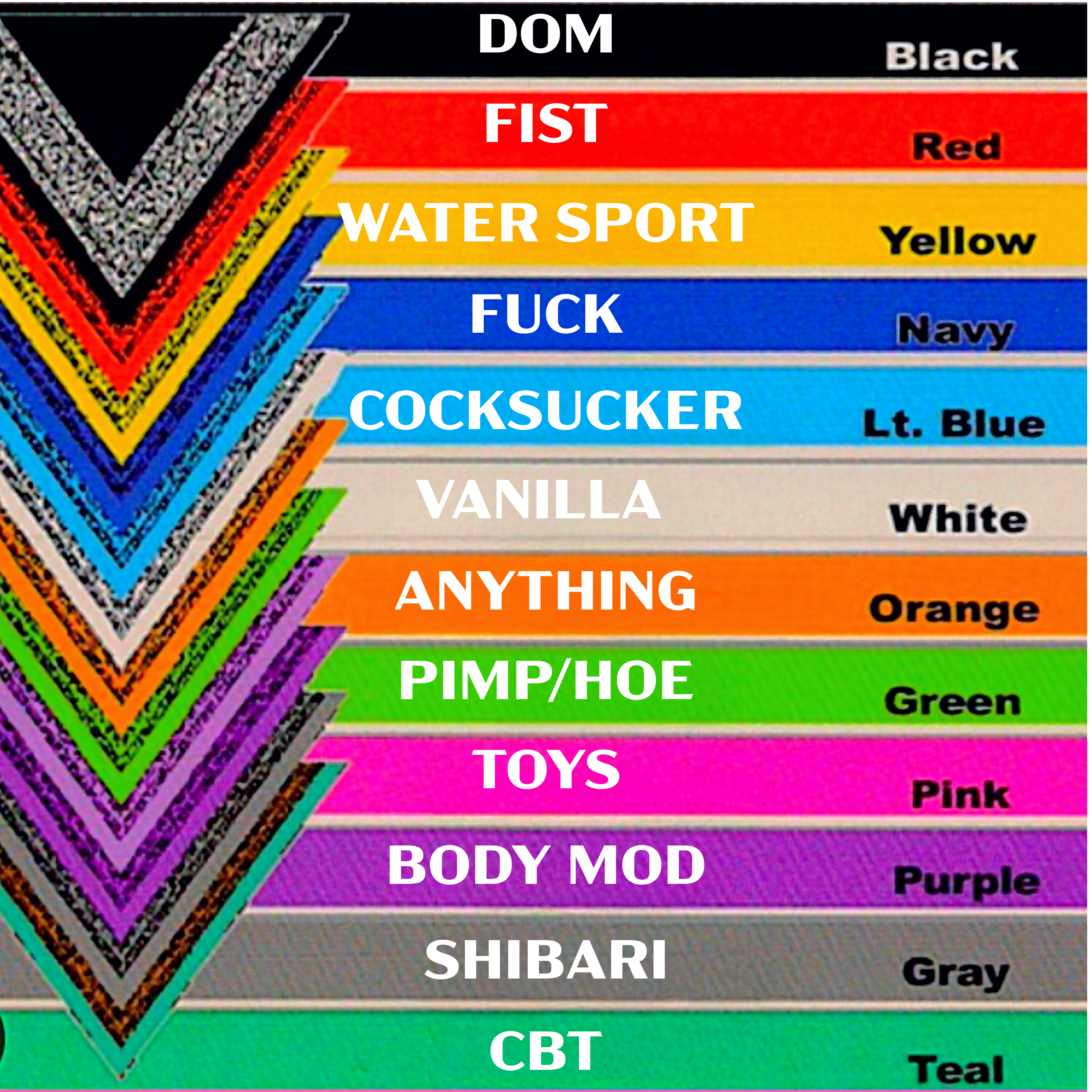 NOEN CHAINS color guide showing all 10+ vibrant neon colors available for customizable harness chains